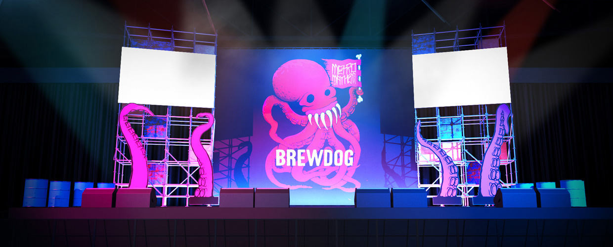 Beer...ugh... I hate beer! Give me whiskey any day. Which is why it was ironic that I worked on a variety of projects for Brewdog, the notorious beer brand. I was tasked to design a festival and concert for the shareholders, or "equity punks" as they are known, to celebrate their brands at The Copperbox Arena. Brewdog's version of an AGM! Featured artists were Frank Carter and the Rattlesnakes and Everything Everything. I also created a touring Brewdog Punk IPA Bar that would take over city centres throughout the country for some Anarchy in the UK.