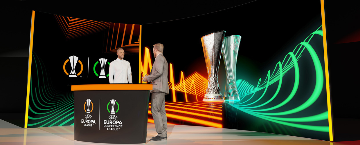 As a huge football fan, and having been to two Champions League Finals, it was such a pleasure to work with Turquoise Brand Ltd on the UEFA Europa League & UEFA Europa Conference League rebrand. The client needed my 3D design expertise to realise their amazing brand in physical environments. TV studios of a variety of scales, stadium branding and fan activations were all conceptualised within the brand toolkit to illustrate how it can be applied and translated into experiences.